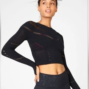 Fabletics SARAH sculpted TEAL Cropped Long Slv SZ S-M